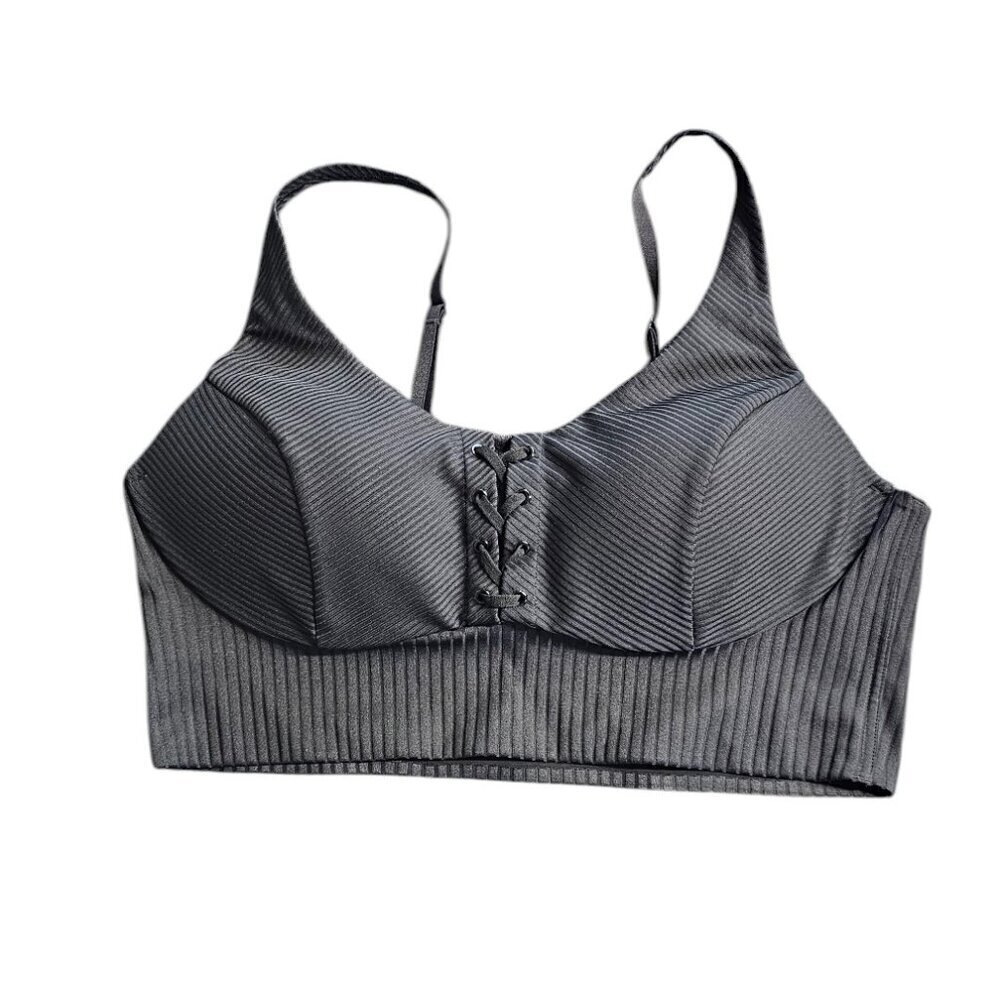 Victoria's Secret On Point Black Lace Up Sports Bra, Ribbed